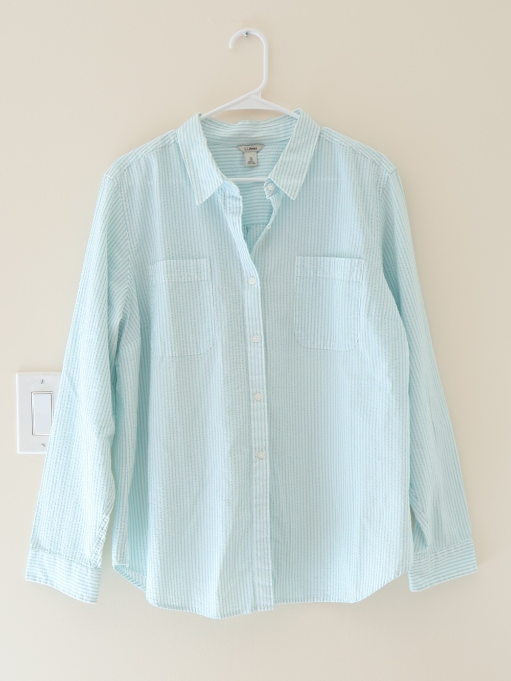 L.L.Bean Cotton Mint Striped Button Down Shirt Long Sleeve Top Coastal Capsule